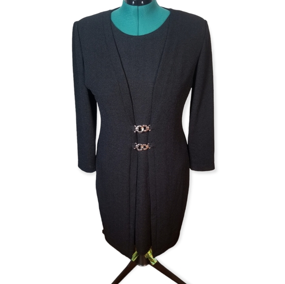 Vintage Dresses & Skirts - Vintage 80s 90s Black Jacket Dress with Silver Hardwear Women M/L 10-12